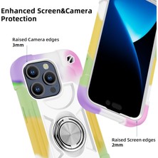 Jingyi iPhone 15 Pro Max Kılıfı ile Uyumlu 6,7" - Halka Standlı, Ağır Hizmet Darbeye Dayanıklı Askeri Sınıf Sağlam Kapak, Cam Ekran Koruyucu ve Kamera Lens Koruyucu (Gökkuşağı Beyazı) (Yurt Dışından)