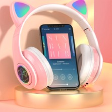 Jingyi Flaş Işığı Sevimli Kedi Kulaklar Kablosuz Mikrofonlu Kulaklık Kontrolü LED Çocuk Kız Stereo Müzik Kask Telefon Bluetooth Kulaklık Hediye (Yurt Dışından)