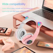 Jingyi Flaş Işığı Sevimli Kedi Kulaklar Kablosuz Mikrofonlu Kulaklık Kontrolü LED Çocuk Kız Stereo Müzik Kask Telefon Bluetooth Kulaklık Hediye (Yurt Dışından)