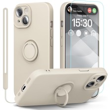 Jingyi iPhone 15 Için Ekran Koruyuculu Silikon Telefon Kılıfı [halka Tutucu Stand] [bilek Kayışı] [mikrofiber Astar] Ince Darbeye Dayanıklı Koruyucu Kapak, 6,1 Inç (Beyaz) (Yurt Dışından)