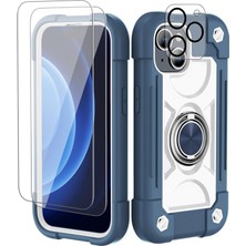 Jingyi iPhone 15 Plus Kılıfı 6,7" ile Uyumlu - Ağır Hizmet Darbeye Dayanıklı Askeri Sınıfta Sağlam Kapak, Halkalı Stand, Cam Ekran Koruyucu ve Kamera Lens Koruyucu (Felicia Mavi) (Yurt Dışından)