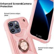 Jingyi iPhone 15 Pro Max Kılıfı ile Uyumlu 6,7" - Halka Standlı Ağır Hizmet Darbeye Dayanıklı Askeri Sınıf Sağlam Kapak, Cam Ekran Koruyucu ve Kamera Lens Koruyucu (Pembe) (Yurt Dışından)