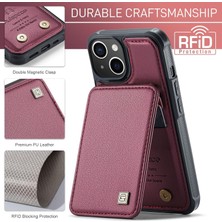 Jingyi iPhone 15 Plus ile Uyumlu, Yukarı-Aşağı Çevirmeli Kart Tutacağı, Pu Deri Kickstand Kart Yuvaları Kılıfı, Çift Manyetik Toka, Dayanıklı Darbeye Dayanıklı Kapaklı Mor Cüzdan Kılıfı (Yurt Dışından)