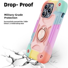 Jingyi iPhone 15 Pro Max Kılıfı ile Uyumlu 6,7" - Halka Standlı, Ağır Hizmet Darbeye Dayanıklı Askeri Sınıf Sağlam Kapak, Cam Ekran Koruyucu ve Kamera Lens Koruyucu (Gökkuşağı Pembesi) (Yurt Dışından)