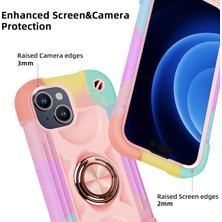 Jingyi iPhone 15 Plus Kılıfı ile Uyumlu 6,7" - Halka Standlı, Ağır Hizmet Darbeye Dayanıklı Askeri Sınıf Sağlam Kapak, Cam Ekran Koruyucu ve Kamera Lens Koruyucu (Gökkuşağı Pembesi) (Yurt Dışından)