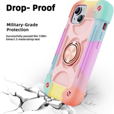 Jingyi iPhone 15 Plus Kılıfı ile Uyumlu 6,7" - Halka Standlı, Ağır Hizmet Darbeye Dayanıklı Askeri Sınıf Sağlam Kapak, Cam Ekran Koruyucu ve Kamera Lens Koruyucu (Gökkuşağı Pembesi) (Yurt Dışından)