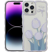 Jingyi iPhone 15 ile Uyumlu, Kadın Kızlar Için Sevimli Kılıf, Moda Dalga Kavrama Tasarımı ve Estetik Çiçek Desenli, Şeffaf Yumuşak Tpu Telefon Kılıfı - Mor Lale (Yurt Dışından)