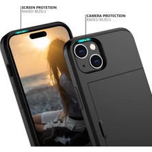 Jingyi iPhone 15 ile Uyumlu Kart Tutuculu Kılıf Ağır Hizmet Tipi Koruyucu Çift Katmanlı Darbeye Dayanıklı Gizli Kart Yuvası Kadın ve Erkek Için Ince Cüzdan Telefon Kapağı 6,1 Inç (Siyah) (Yurt Dışından)