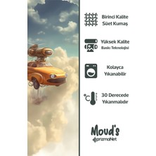 Moud's Uçan Araba Desenli Baskılı Çocuk ve Bebek Odası Fon Perdesi 2 Kanat - Prd-01