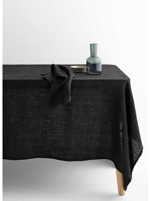 Zeren Home Polyester Keten Dertsiz Masa Örtüsü Siyah + 12 Peçete
