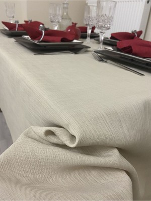 Zeren Home Polyester Keten Dertsiz Masa Örtüsü Kapuçino + 6 Peçete