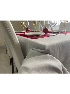 Zeren Home Polyester Keten Dertsiz Masa Örtüsü Gri + 12 Peçete