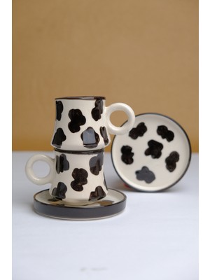 Gezdikçe Bilelim 2’li Takım El Yapımı Inekli Kazan Seramik Kahve Fincanı, Kahve Fincanı