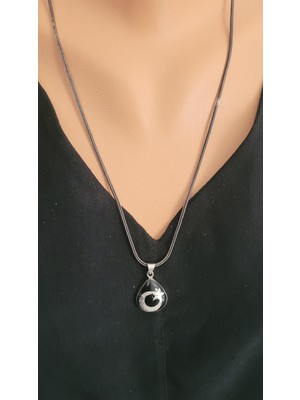 925 Ayar Gümüş Damla Ay Yıldızlı Kolye