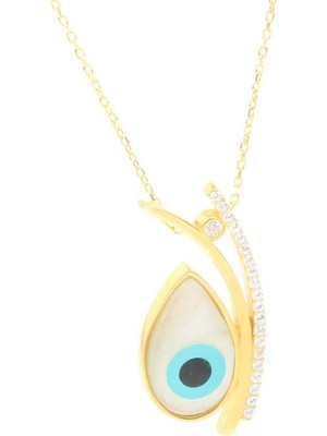 925 Ayar Gümüş Damla Sedef Taşlı Göz Kolye