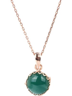 925 Ayar Gümüş Uğur Böceği Modeli Yeşim Taşlı Kolye