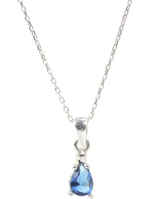 925 Ayar Gümüş Damla Safir Kolye