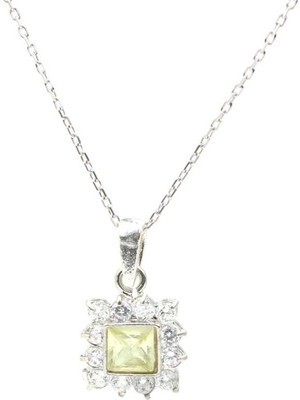 925 Ayar Gümüş Küçük Çiçekli Sitrin Taşlı Kare Kolye