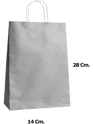 Omeyva Büküm Saplı Kraft Kağıt Çanta Karton Hediyelik Poşet Torba - Gri - 18X24 Cm. -25 Adetlik 4 Paket