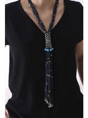 925 ayar gümüş Kedi Gözü Taşlı Uzun Kolye