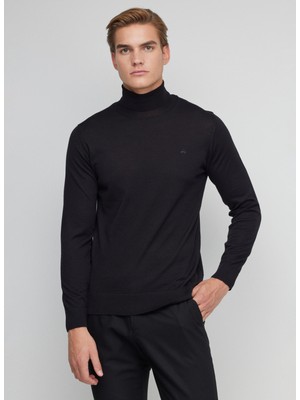 Brooks Brothers Balıkçı Yaka Standart Siyah Erkek Kazak BBFW23MKL011