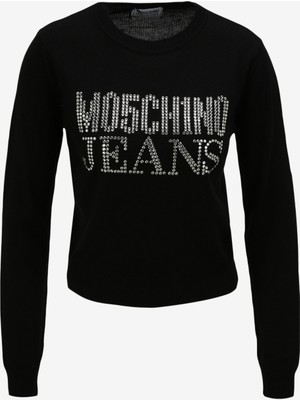 Moschino Jeans Bisiklet Yaka Normal Baskılı Siyah Kazak Kadın A0908