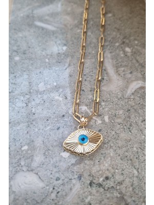 By Milo Jewellery Ataç Zincirli Lazer Kesimli Nazarlık  Kolye