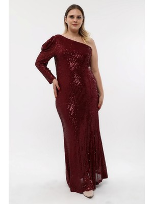 Işıltı Abiye Payet Tek Kol Esnek Abiye Elbise