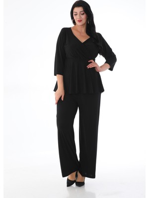 Işıltı Abiye Kruvaze Yaka Pantolon-Bluz Takım