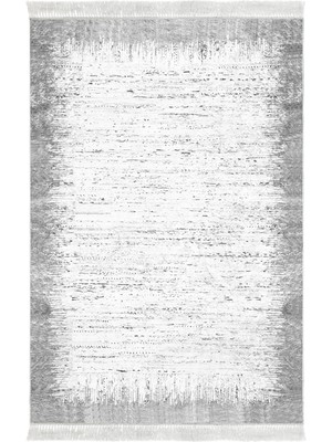 Dekoreko Dijital Mutfak Halısı Yıldız Deri Kaymaz Taban Saçaklı Modern Evelina  Gri