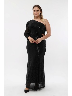 Işıltı Abiye Payet Tek Kol Esnek Abiye Elbise