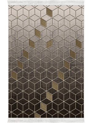 Dekoreko Dijital Salon Halısı Yıldız Deri Kaymaz Taban Saçaklı Modern Daire Gri