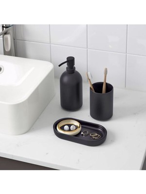 IKEA 3 Parça Banyo Seti, Siyah Renk Meridyendukkan Stoneware Sabunluk Seti