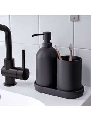 IKEA 3 Parça Banyo Seti, Siyah Renk Meridyendukkan Stoneware Sabunluk Seti