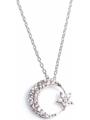 925 Ayar Gümüş Ayyıldız Kolye, Beyaz