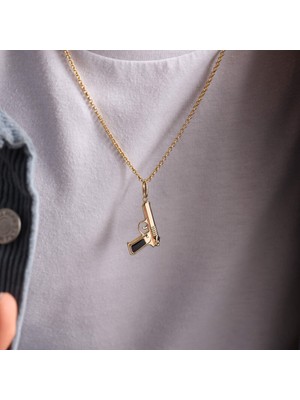 Sembol Gold Altın Erkek Kolye Silahh Tasarım Doç Zincir