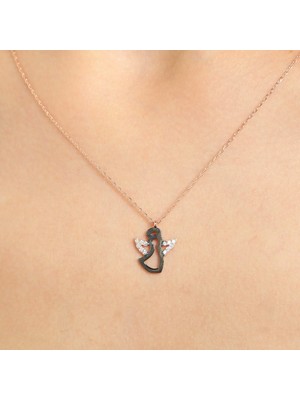 Melek Modeli 925 Ayar Gümüş Kolye, Beyaz - Beyaz Taş