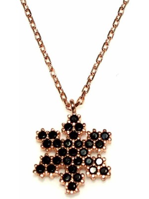 925 Ayar Gümüş Kar Tanesi Kolye, Pembe - Siyah Taş