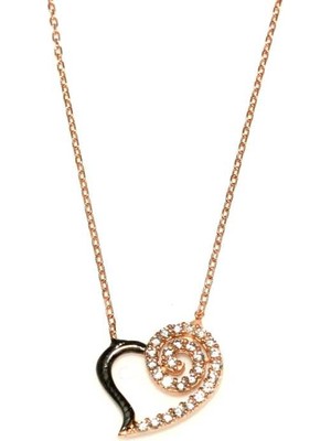 925 Ayar Gümüş Spiral Kalp Kolye, Beyaz Taş