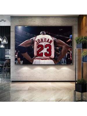 AR AJANS KANVAS TABLO Michael Jordan Art Chicago Bulls Basketbol Nba Beyaz Forma Yirmi Üç Numara Kanvas Tablo AR030159