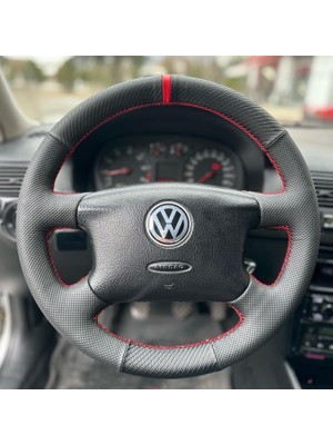 İmza Volkswagen Golf 4 Araca Uyumlu Direksiyon Kılıfı (Noktalı Karbon Yüzüklü )