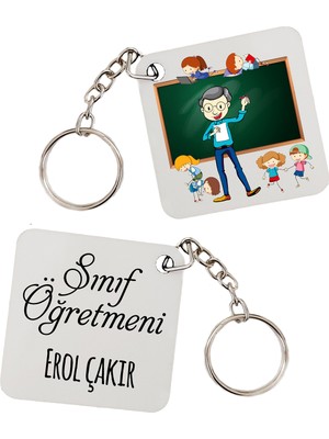 Biresimden Erkek Sınıf Ilkokul Öğretmeni Hediyesi Isimli Anahtarlık - Öğretmenler Günü Hediyesi