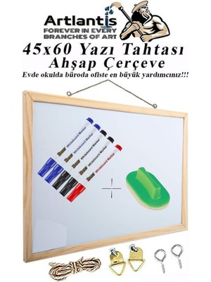 Artlantis Duvara Monte Beyaz Yazı Tahtası 45X60 cm 1 Adet Yazı Tahta Kalemi ve Silgisi Laminant Yazı Tahtası Ahşap Çerçeveli Askılı Okul Ofis Büro