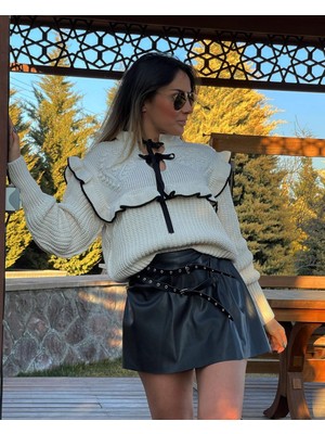 Gök Fashion Kadın Fırfırdetaylı Kazak