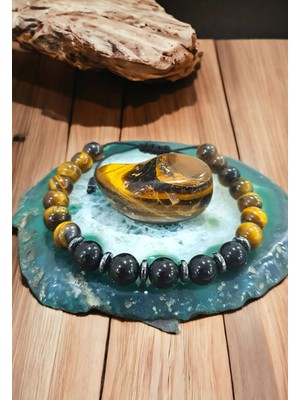 NBS Beautiful Naturel Stones Kaplan Gözü , Obsidyen , Hematit Unisex Doğal Taş 52025USTK777 Bileklik