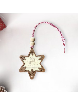Hippodeco Yıldız Şeklinde Yılbaşı Ağaç Süsü, Sevimli Ayı ve Merry Christmas Işlemeli Yılbaşı Çam Ağacı Süsü, Minimalist Yılbaşı Dekoru