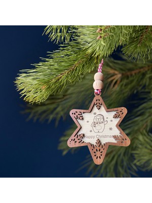 Hippodeco Yıldız Şeklinde Yılbaşı Ağaç Süsü, Sevimli Ayı ve Merry Christmas Işlemeli Yılbaşı Çam Ağacı Süsü, Minimalist Yılbaşı Dekoru