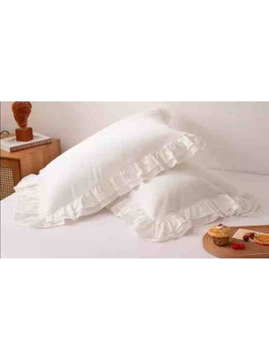 Ayzen Home 2 Kat Fırfırlı Akfil 2 Adet Yastik Kılıfı