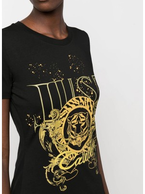 Just Cavalli Bisiklet Yaka Baskılı Siyah Kadın T-Shirt 75PAHF03