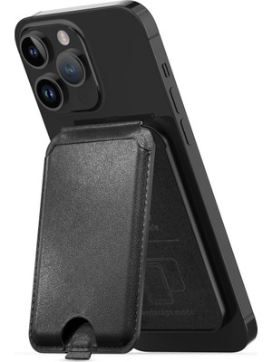 X-Level iPhone Magcard Magsafe Uyumlu Su Geçirmez Deri Kartlık 5 Kart Kapasiteli Siyah